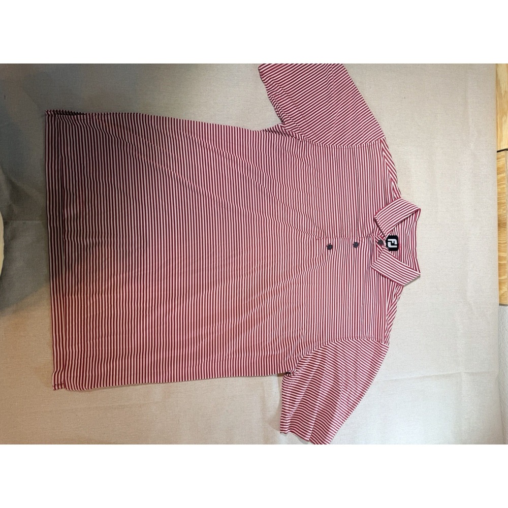 FootJoy Mens Large Red Striped Performance Stretch Golf Polo Short Sleeve - Picture 1 of 4